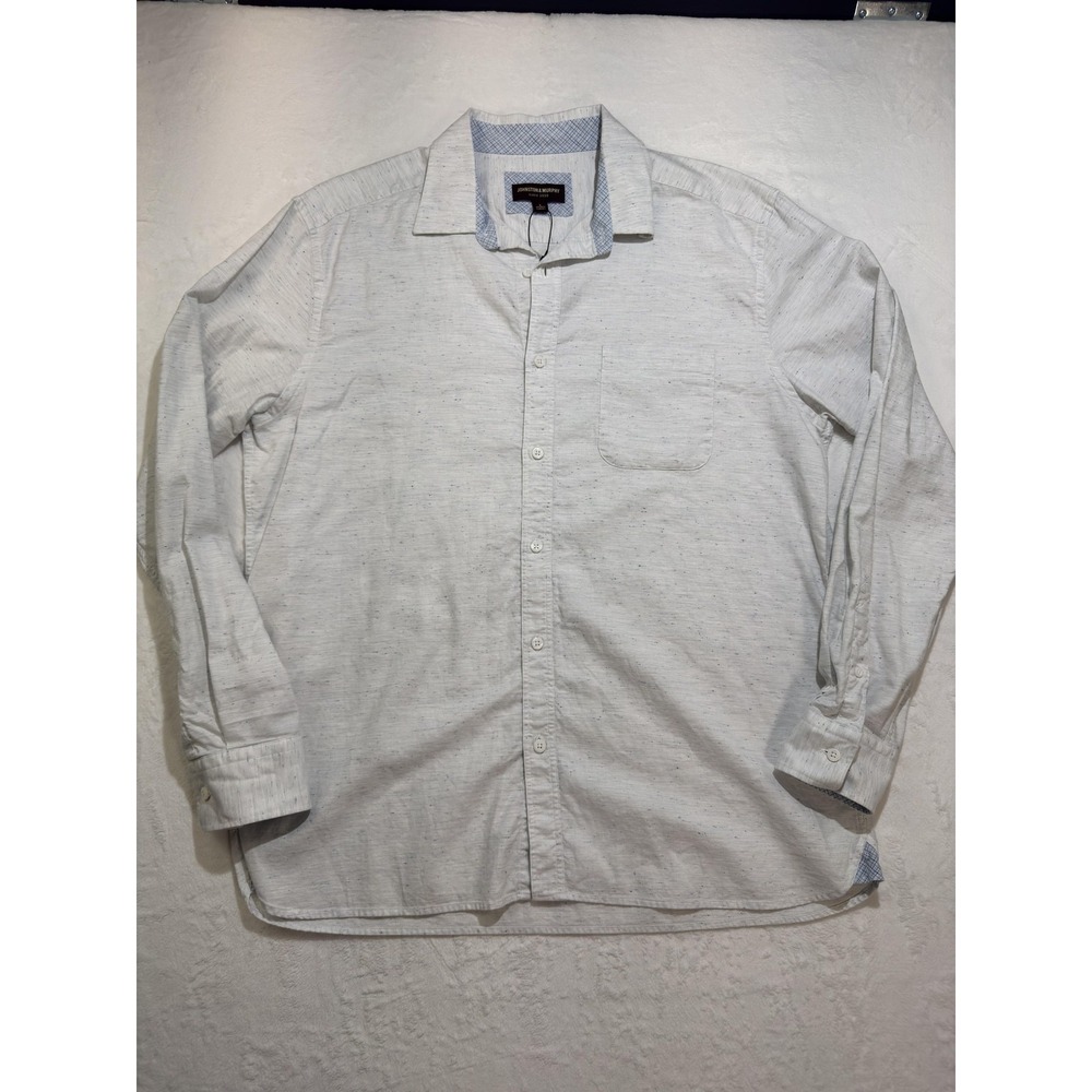 Johnston & Murphy Shirt Mens Large White Long Sleeve Button Front Casual